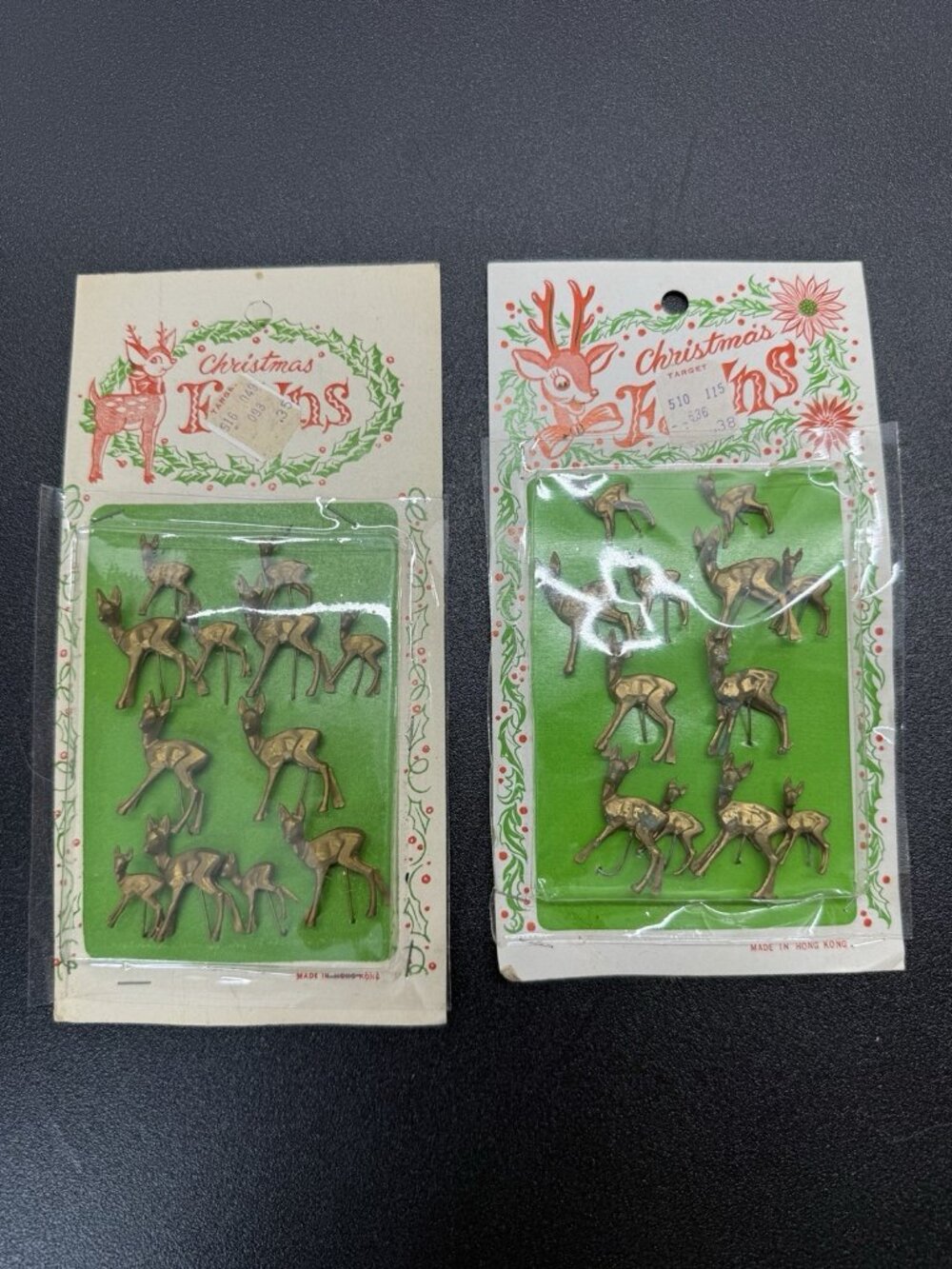 Set Of 2 Packs Vintage Christmas Fawns Miniature Deer Plastic Figures Gold